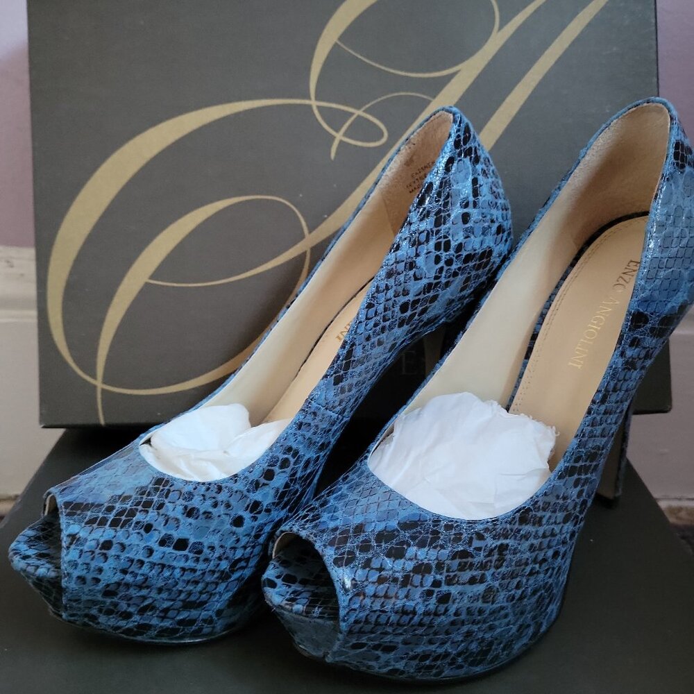 🚨Enzo Angiolini Blue Snakeskin Platform Heel Shoes EATANEN  Sz 6.5 M - Picture 3 of 13
